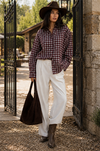 Kırmızı Oversize Kareli Kadın Gömlek MG2822