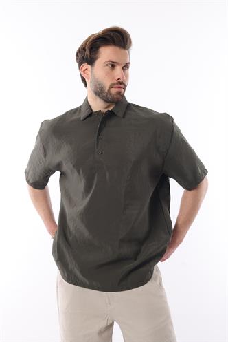 Haki Oversize Rahat Kesim Kısa Kollu Gömlek 6744