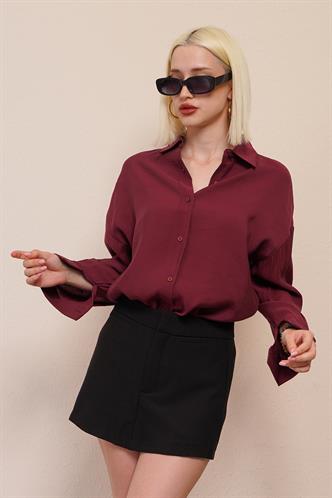Bordo Uzun Kollu Oversize Gömlek MG2003
