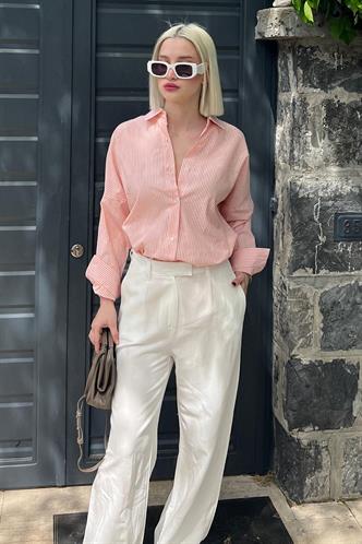 Orange Striped Over Fit Shirt MG1525