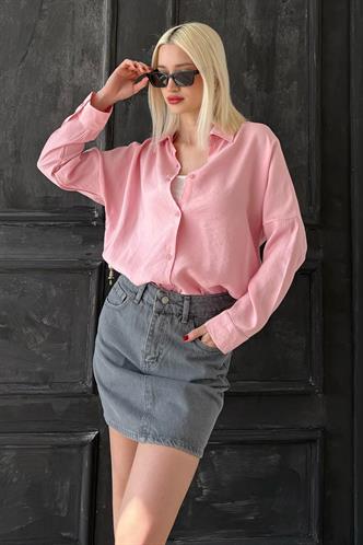 Pembe Uzun Kollu Oversize Gömlek MG2003