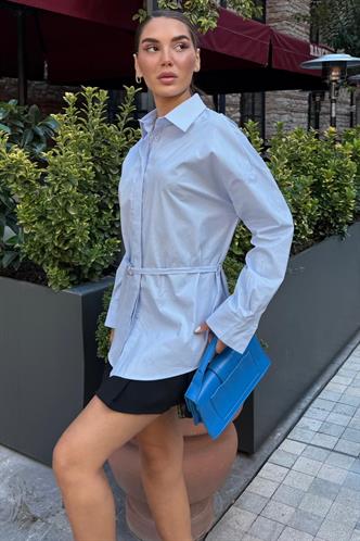 Mavi Kemer Detaylı Oversize Kadın Gömlek MG2585