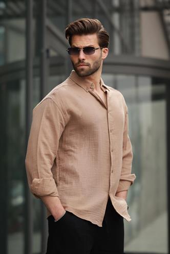 Camel Basic %100 Pamuklu Uzun Kollu Erkek Gömlek E6761