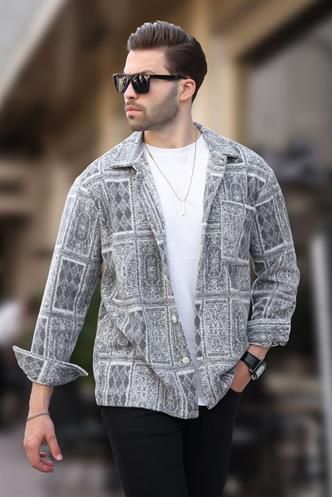 Gri Desenli Tek Cepli Erkek Polar Gömlek 6751