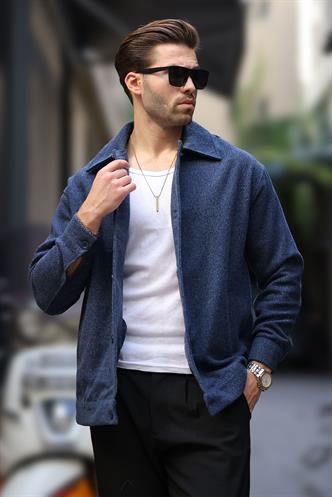 Lacivert Desenli Cepli Erkek Ceket Gömlek 6756