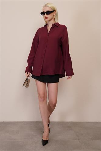 Bordo Uzun Kollu Oversize Gömlek MG2003