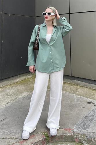 Mad Girls Çağla Yeşili Oversize Gömlek MG1369