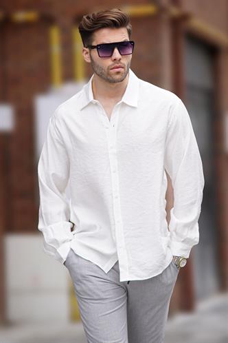 Ekru Uzun Kollu Oversize Erkek Gömlek 6733