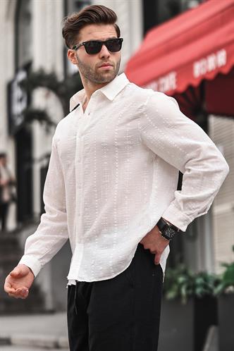 Ekru Desenli Uzun Kollu Erkek Gömlek 6734