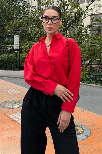 Kırmızı Basic Kadın Gömlek Mg2355