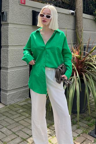Green Oversize Basic Poplin Shirt MG1530
