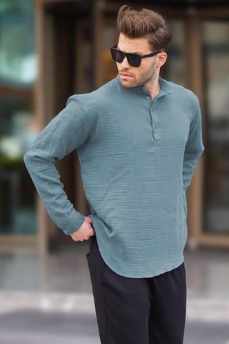 Mavi Müslin Uzun Kollu Erkek Gömlek 6742