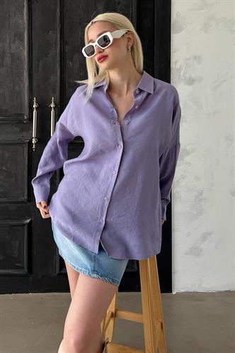 Lila Uzun Kollu Oversize Gömlek MG2003