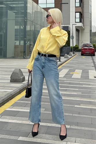 Sarı Kırışık Desen Kadın Gömlek MG2313