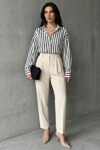 Mad Girls Striped White Shirt MG1383