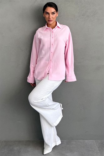 Pembe Keten Kadın Gömlek MG2797