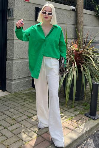Green Oversize Basic Poplin Shirt MG1530