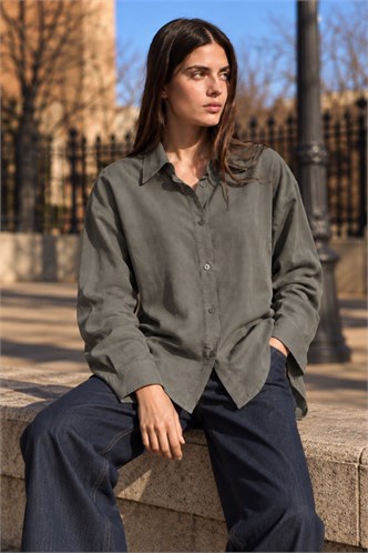 Füme Uzun Kollu Oversize Gömlek MG2003