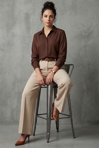Kahverengi Modern Kesim Kadın Gömlek MG2674