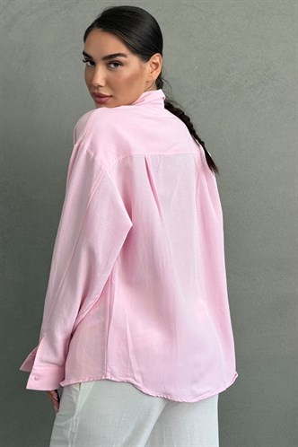 Pembe Keten Kadın Gömlek MG2797