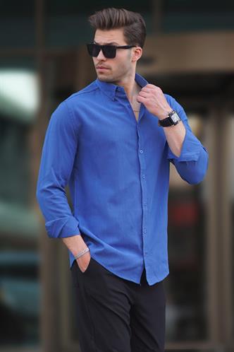 İndigo Uzun Kollu Pamuklu Keten Görünümlü Erkek Gömlek 6743