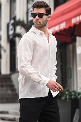 Ekru Desenli Uzun Kollu Erkek Gömlek 6734