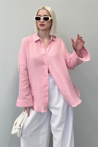 Pembe Muslin Kumaş Basic Kadın Gömlek MG1660