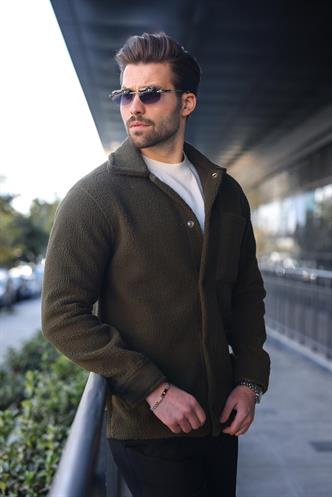 Haki Çıt Kapamalı Yandan Cepli Erkek Gömlek Ceket E6769