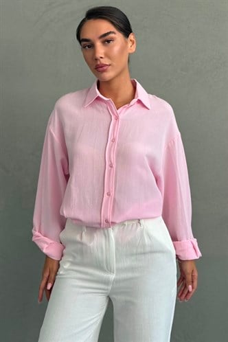 Pembe Keten Kadın Gömlek MG2797