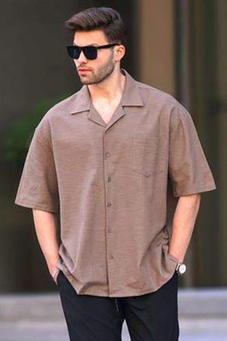 Kahverengi Kısa Kollu Oversize Erkek Gömlek 6737