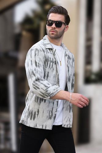 Gri Desenli Tek Cepli Erkek Polar Gömlek 6750