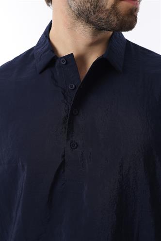 Lacivert Oversize Rahat Kesim Kısa Kollu Gömlek 6744