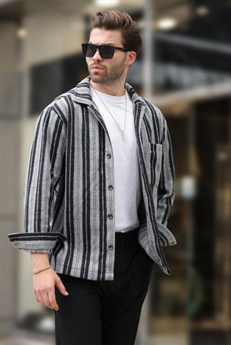 Siyah Desenli Cepli Erkek Polar Gömlek E6757