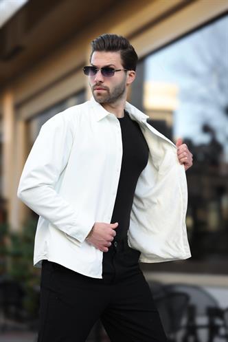 Beyaz İçi Polarlı Erkek Gömlek E6759