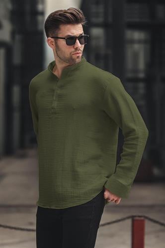 Haki Müslin Uzun Kollu Erkek Gömlek 6742