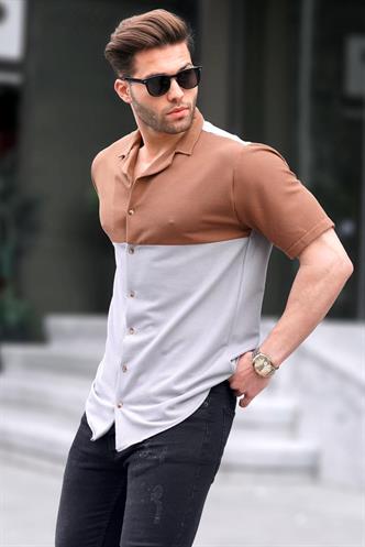 Boyalı Gri Kısa Kollu Erkek Gömlek 6707