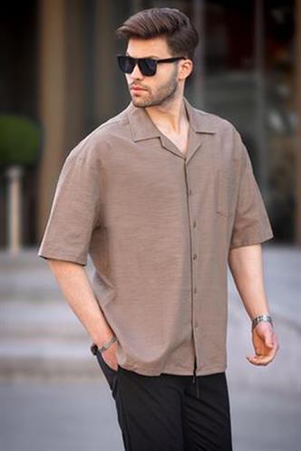 Kahverengi Kısa Kollu Oversize Erkek Gömlek 6737