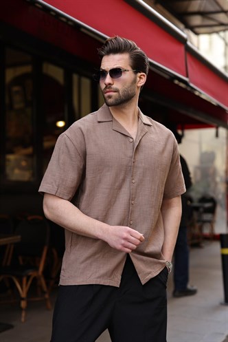 Kahverengi %100 Pamuklu Rahat Kesim Erkek Gömlek E6773