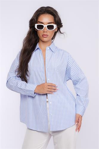 Mavi Pötikareli Uzun Kollu Kadın Gömlek Mg2386