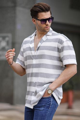 Gri Çizgili Kısa Kollu Erkek Gömlek 6730