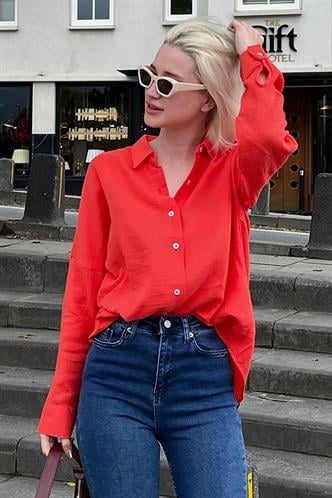 Fuşya Muslin Kumaş Basic Kadın Gömlek MG1660