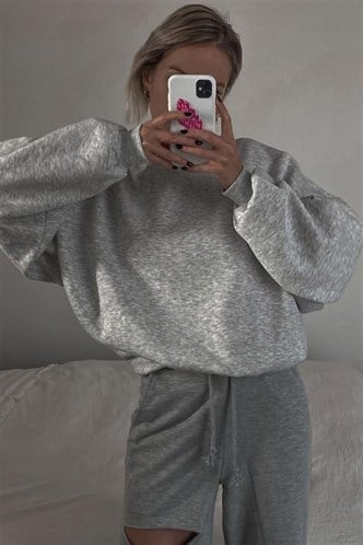 Gri Bisiklet Yaka Basic Sweatshirt MG1559