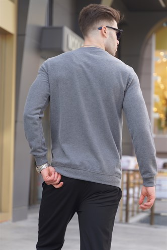Gri Bisiklet Yaka Regular Fit Basic Sweatshirt 5799