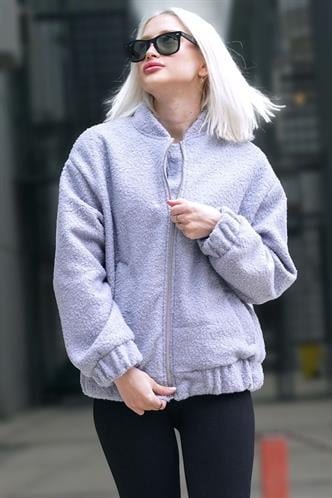 Gri Buklet Bomber Kadın Ceket MG1967