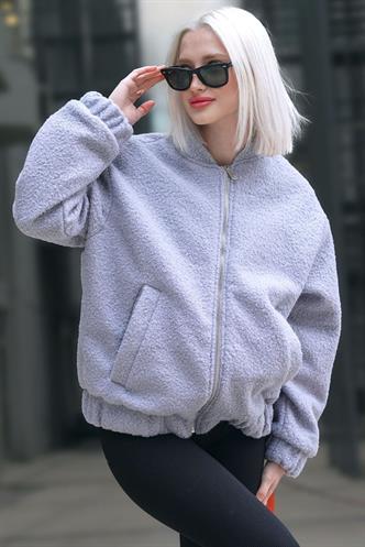 Gri Buklet Bomber Kadın Ceket MG1967