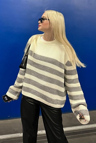 Mad Girls Gray Striped Sweater MG1298
