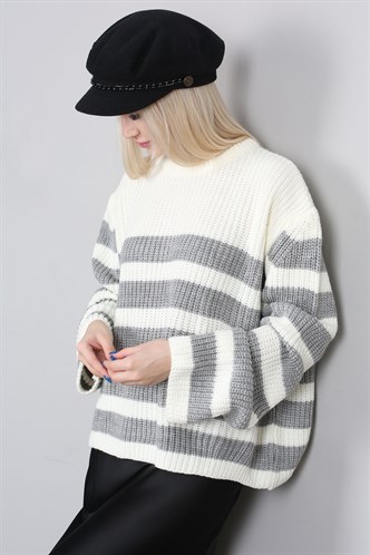 Mad Girls Gray Striped Sweater MG1298