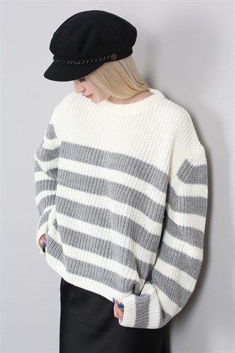 Mad Girls Gray Striped Sweater MG1298