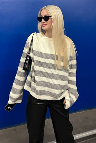 Mad Girls Gray Striped Sweater MG1298