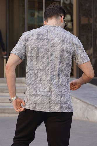 Gri Desenli Bisiklet Yaka Erkek Tişört 6070
